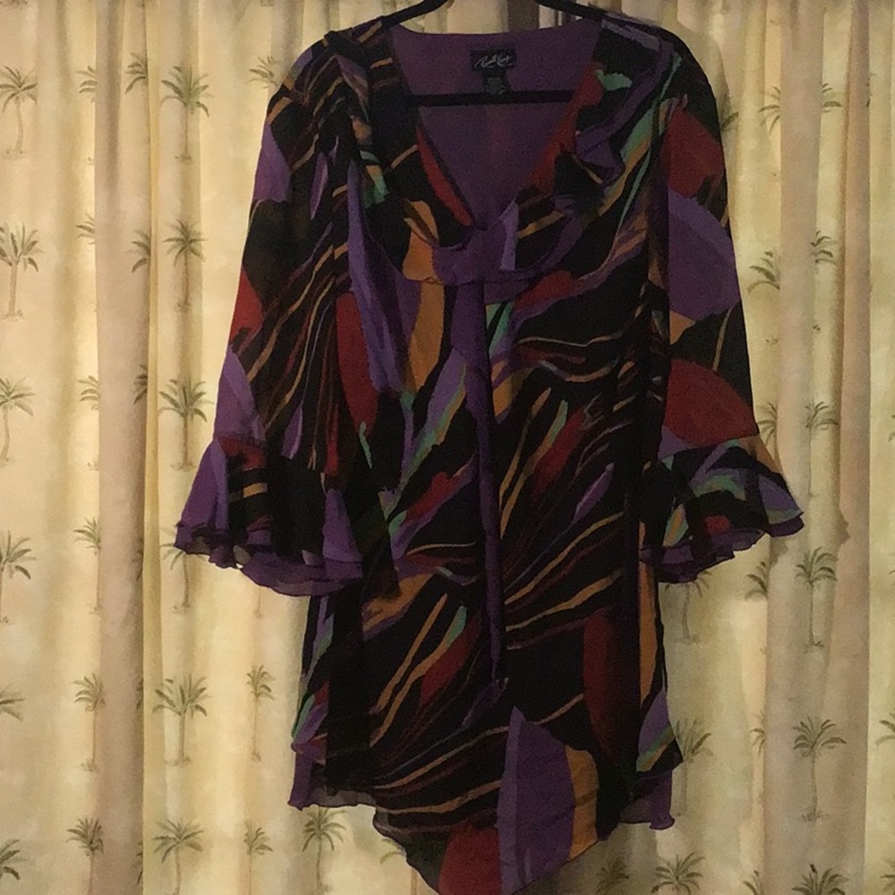 Plus Sized 2x Multi Colored Ruffled Blouse With L… - image 1